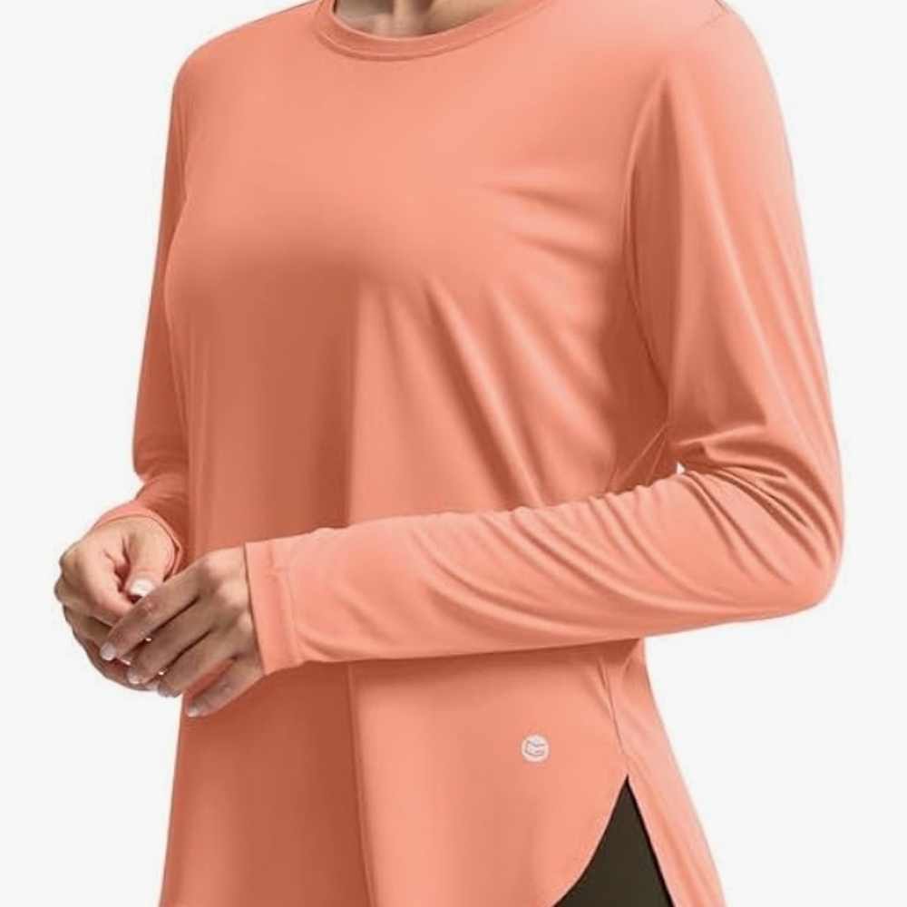 Women's Ultra Light Quick Dry Light Orange Long Sleeve Shirt With UV Protection.